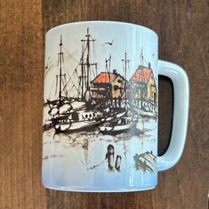 Vintage Otagiri Nautical Harbor Mug Japan Ships Sailboat Coastal Beach House